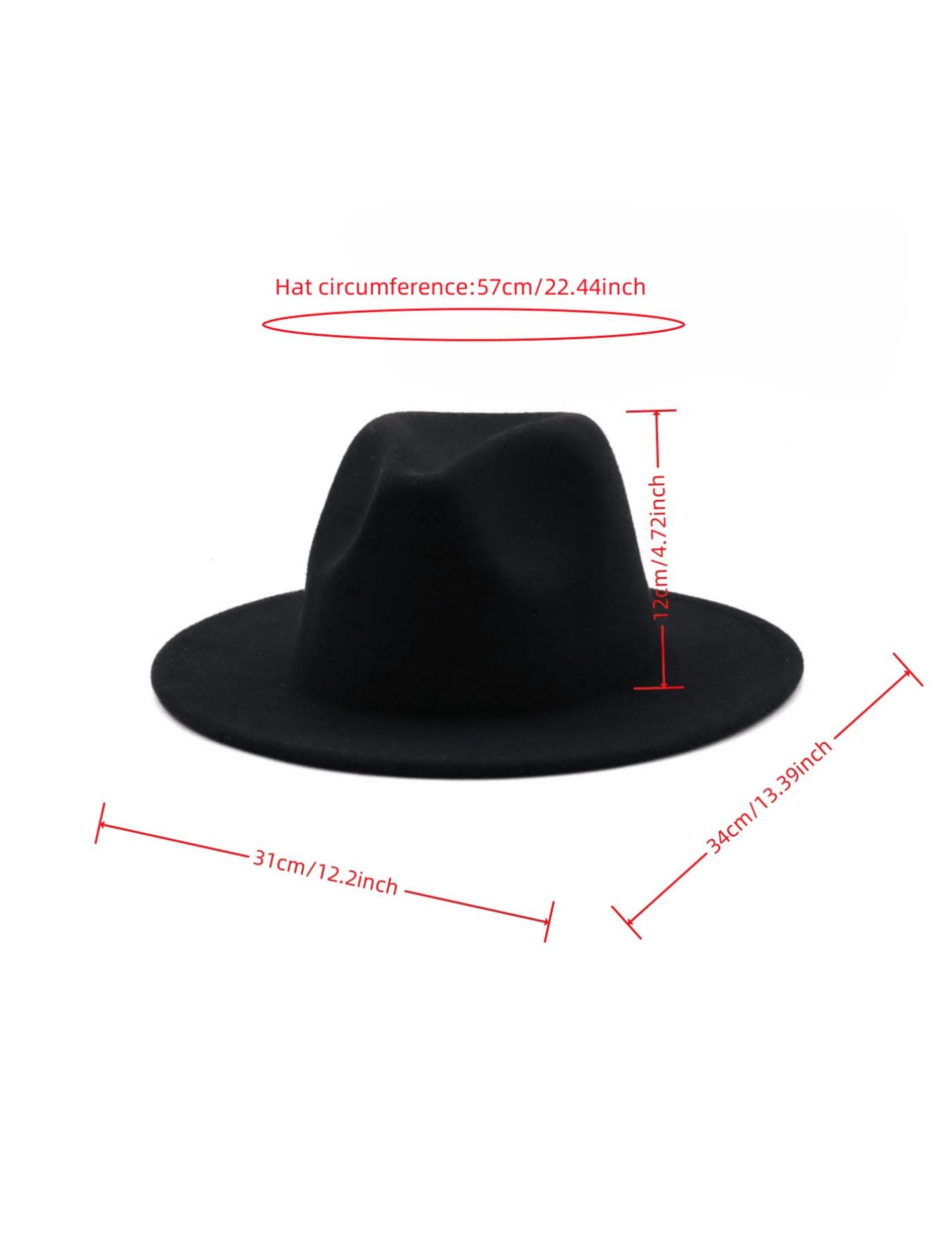 New Plain Brim Wool Hat, Elegant Fitted Jazz Hat, Vintage Cowboy Hat, All-Seasons Fashion Accessory, 1pcs