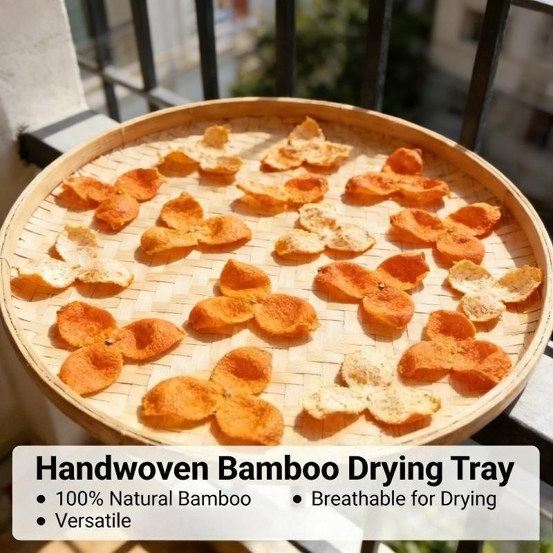 Natural Bamboo Woven Sieve Tray - Handmade Round Bamboo Basket for Drying Fruits, Vegetables, Herbs, and Kids Art Decor, Rustic Wall Hanging Decorative Tray