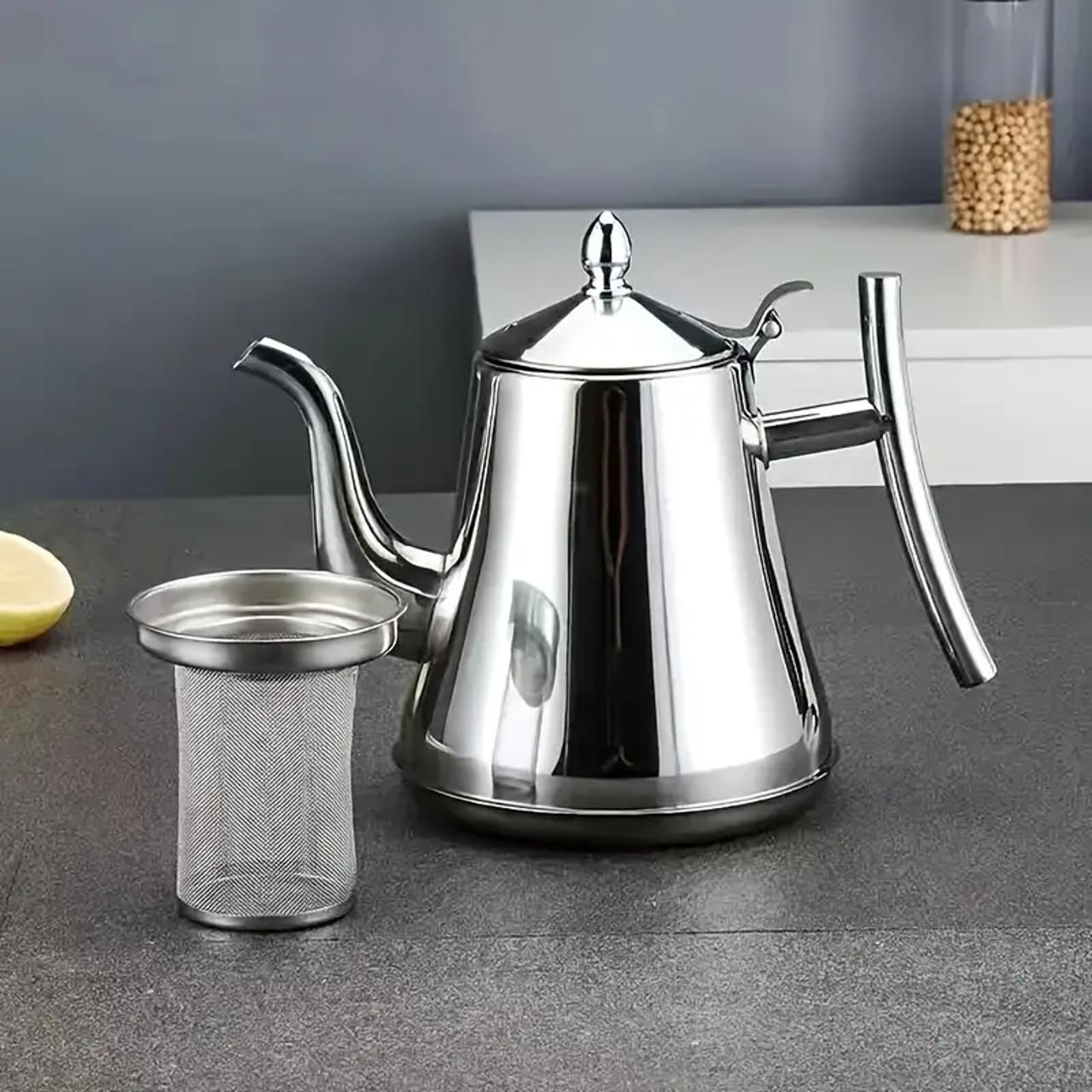 Stainless Steel Coffee Pot with Filter, Modern Coffee Pot, 1 Count Large Capacity Coffee Pot with Handle, Tea Pot for Home Kitchen