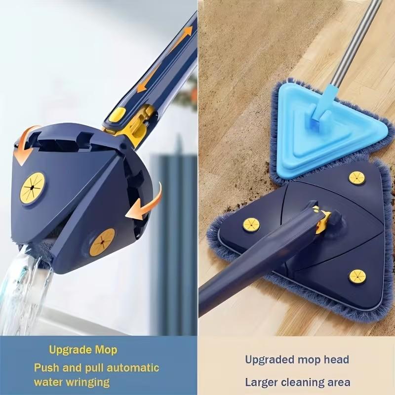 Triangular 360° Rotatable Floor Mop with Long Handle - Hands-Free Wringing, Wet & Dry Use Cleaning Tool for Floors, Walls, Ceilings, Corners & Glass