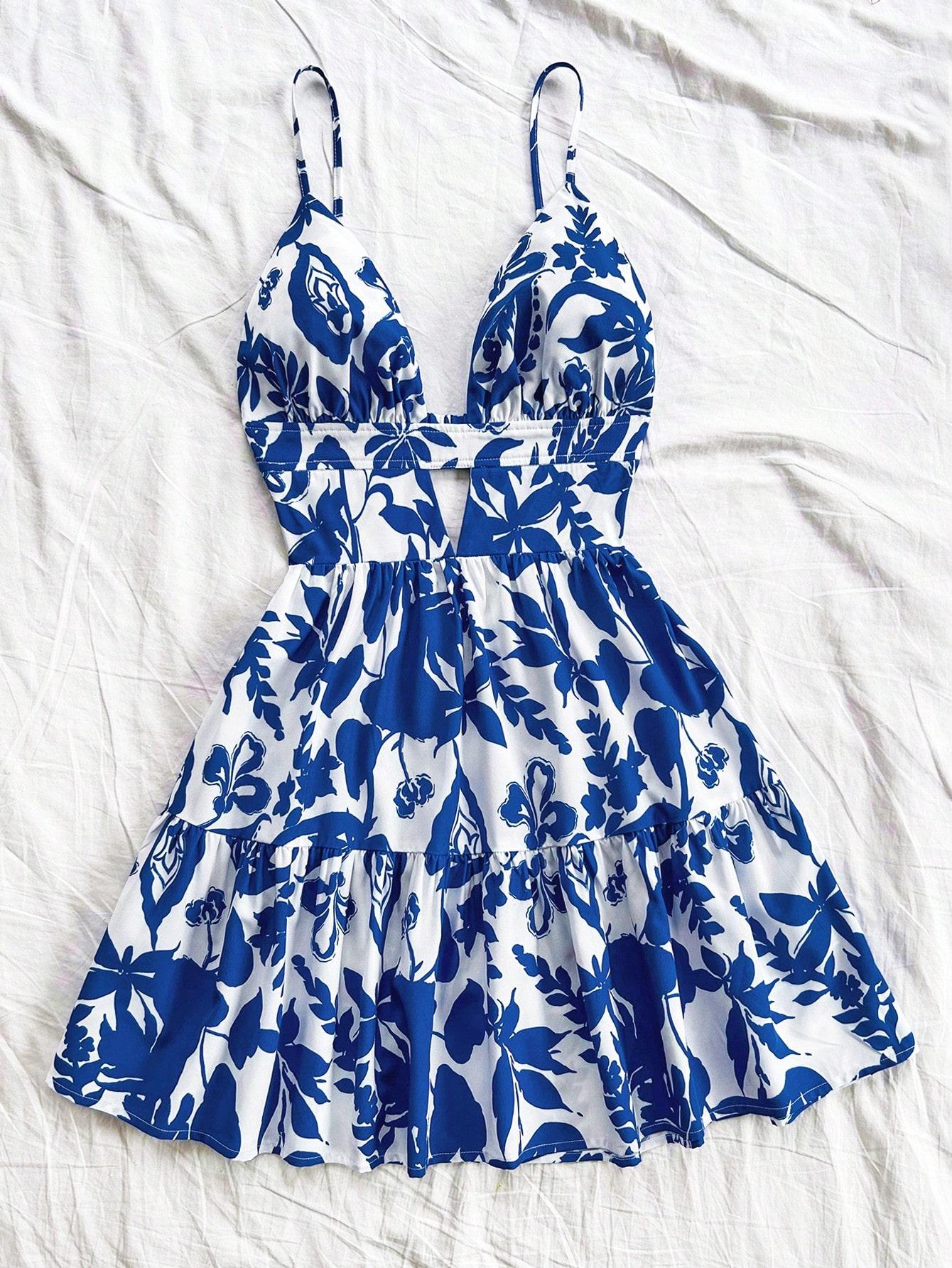 Spring Floral Halter Flowy A Line Dress Cut Out Smocked High Waisted Short Vacation Dress Sundresses Spring Floral Halter Flowy A Line Dress Cut Out Smocked High Waisted Short Vacation Dress Sundresses