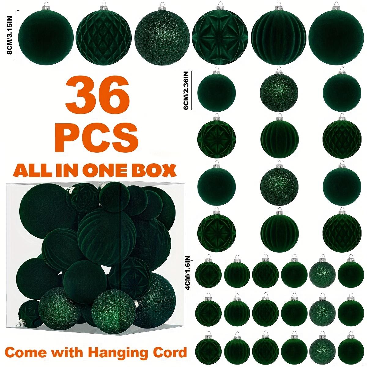 36 Pieces Velvet Christmas Ball Ornaments Dark Green Xmas Tree Decorations Shatterproof Christmas Ornaments Set Modern Elegant Decoration