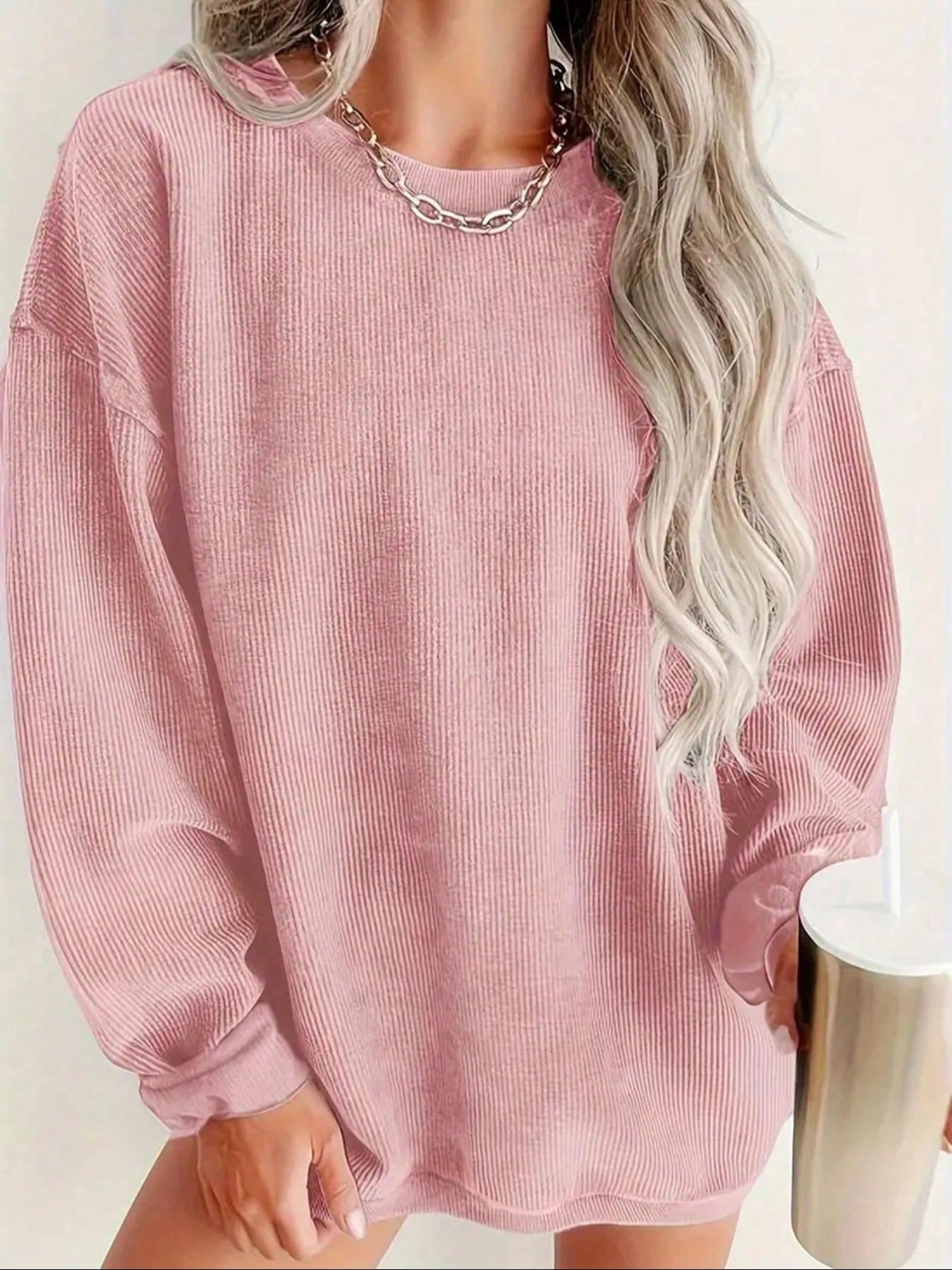Plus Size Women's Solid Color Pullover Sweatshirt, Casual Long Sleeve Round Neck, Fall & Winter Fashion, Comfortable Knitwear