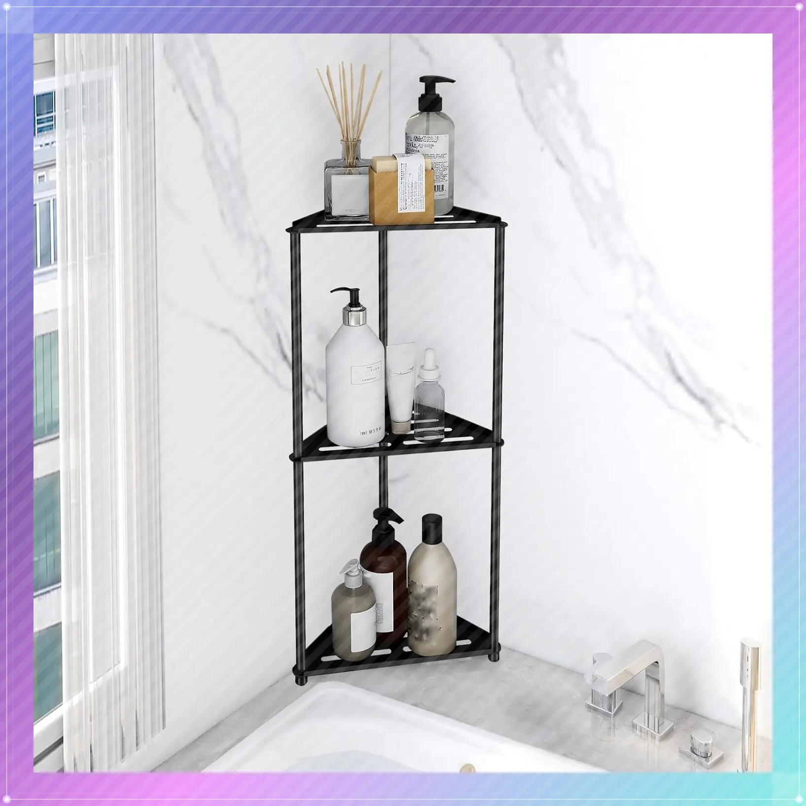 Standing Shower Caddy Corner, 3 Tier Stainless Steel Shower Organizer Stand, Rustproof Corner Shower Shelves, Corner Shower Caddy Bathroom Shower Stand, BlackGift