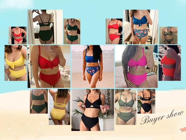 Tempt Me Women Two Piece Swimsuits High Waisted Bikini Set Tummy Control Full Coverage Ruched Tie Knot Bathing Suits Plus Size Swimsuit for Women Push Up Swimsuits Slimming Bikini Swimwear