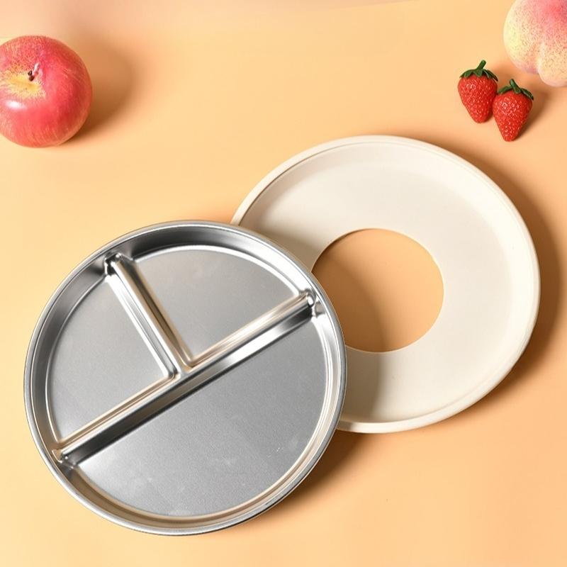 Stainless Steel Plate Children's Supplementary Food Tableware Silicone Suction Cup Anti-drop Insulation Food Grade Grid Plate