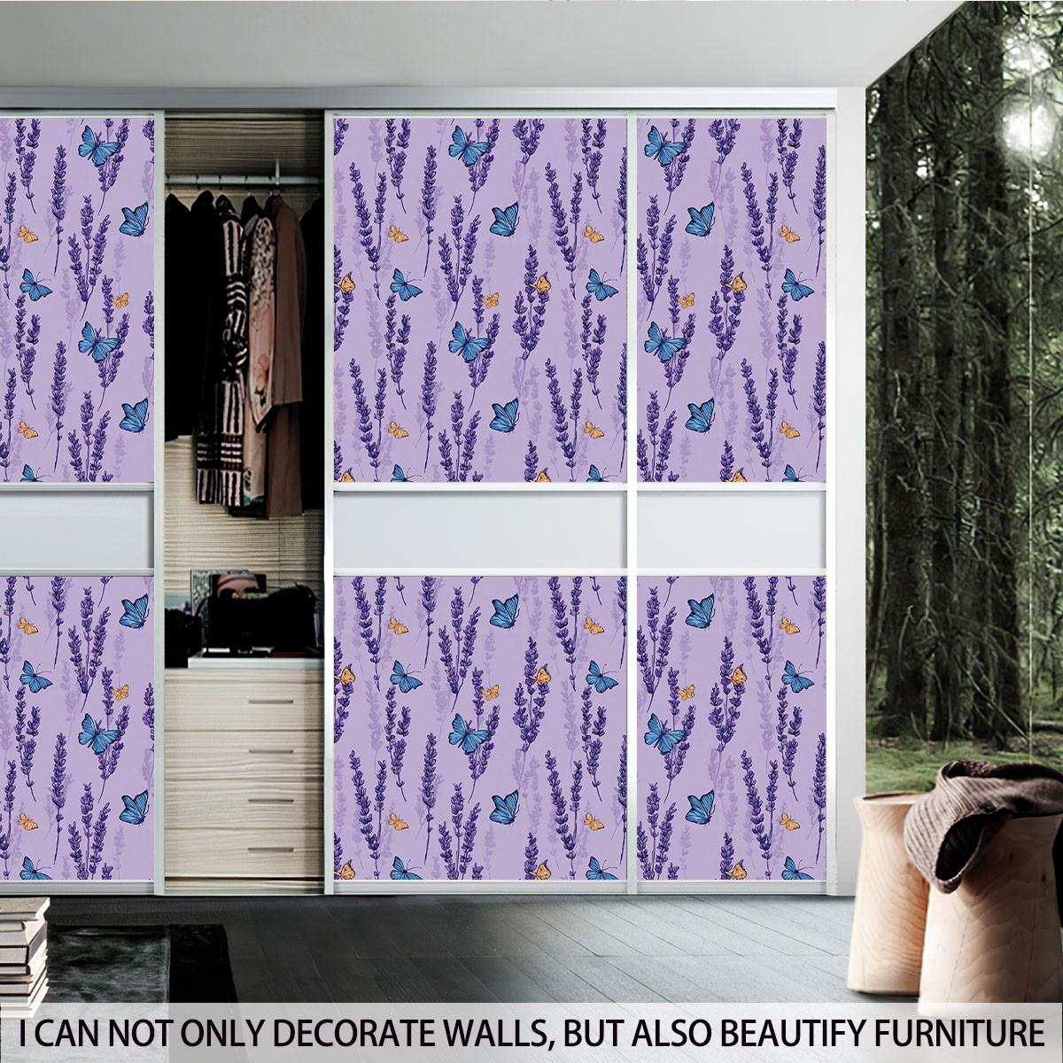 1pc romantic lavender butterfly element printed PVC wallpaper, with adhesive backing for peel-and-stick application, suitable for covering dirty or messy walls, renovating old walls, and home decoration; suitable for all room walls, can be used as a gift