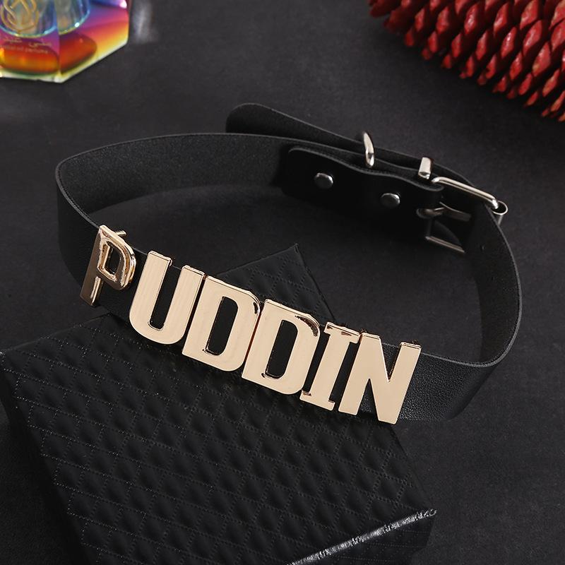 Women's Harley-Style Leather Short Neckband Choker Necklace with Letter Print - Punk Look Cosplay Accessory for Daily Party Outfits, Adult Use, Choker Fit