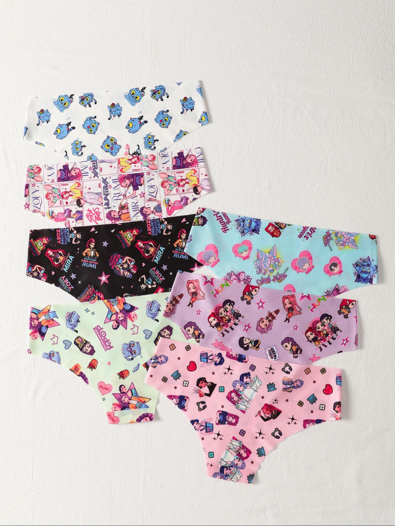 K-Pop Demon Hunter Halloween Cute & Simple Morandi Solid Color Seamless Ice Silk Triangle Underwear, Low-Waist Elastic Thin Women's Panties