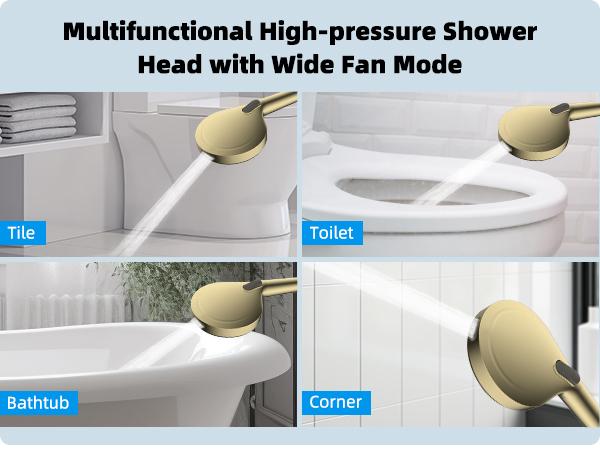 Hibbent All Metal CUPC Certified Shower Head, 10'' High Pressure Rainfall Shower Head/Handheld Showerhead Combo with 12'' Adjustable Curved Shower Extension Arm, 10-Spray, 71'' Hose, Showerhead Holder, Brushed Gold