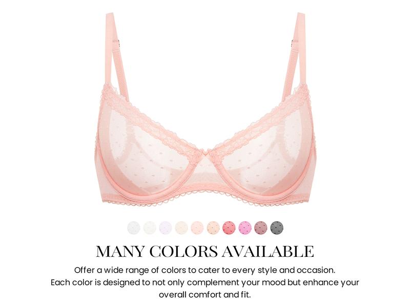 DOBREVA Women's Balconette Lace Bra See Through Demi Sheer Mesh Plus Size Underwire No Padded