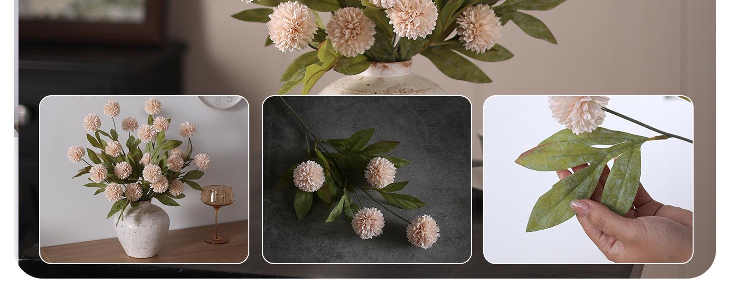 12 Pcs Faux Silk Pompon Mum Artificial Flowers for Vase -27", Bulk Fake Chrysanth Branches with Stems for DIY Bouquet Centerpieces Wedding Fillers Arrangements Shower Decorations (Beige)