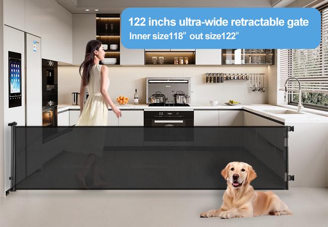 Retractable  pet Gate,Mesh Baby Gate or Mesh Dog Gate,33" Tall,Extends up to 55" 71"118"168"197"Wide,Child Safety Gate for Doorways, Stairs, Hallways, Indoor/Outdoor