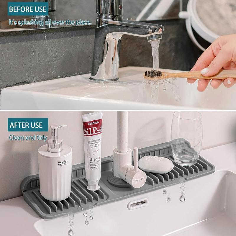 Silicone Faucet Splash Mat, Foldable Design Sink Sponge Draining Pad, Multi-application Splash Guard for Kitchen & Bathroom