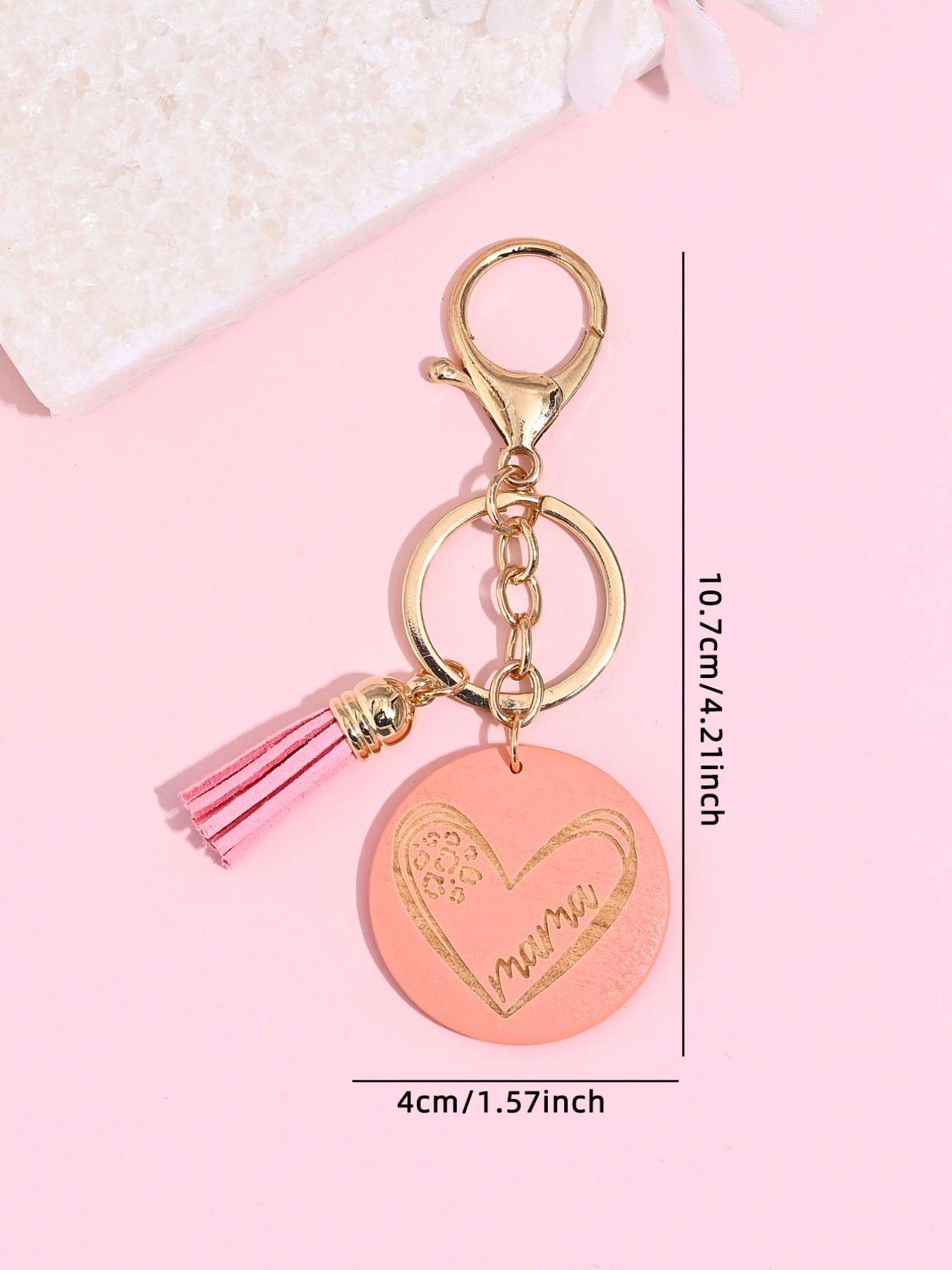 Creative Fashion Mama Wooden Sign Keychain, Heart Fringe Design, Bag and Car Decoration, Mother's Day Gift for Mom