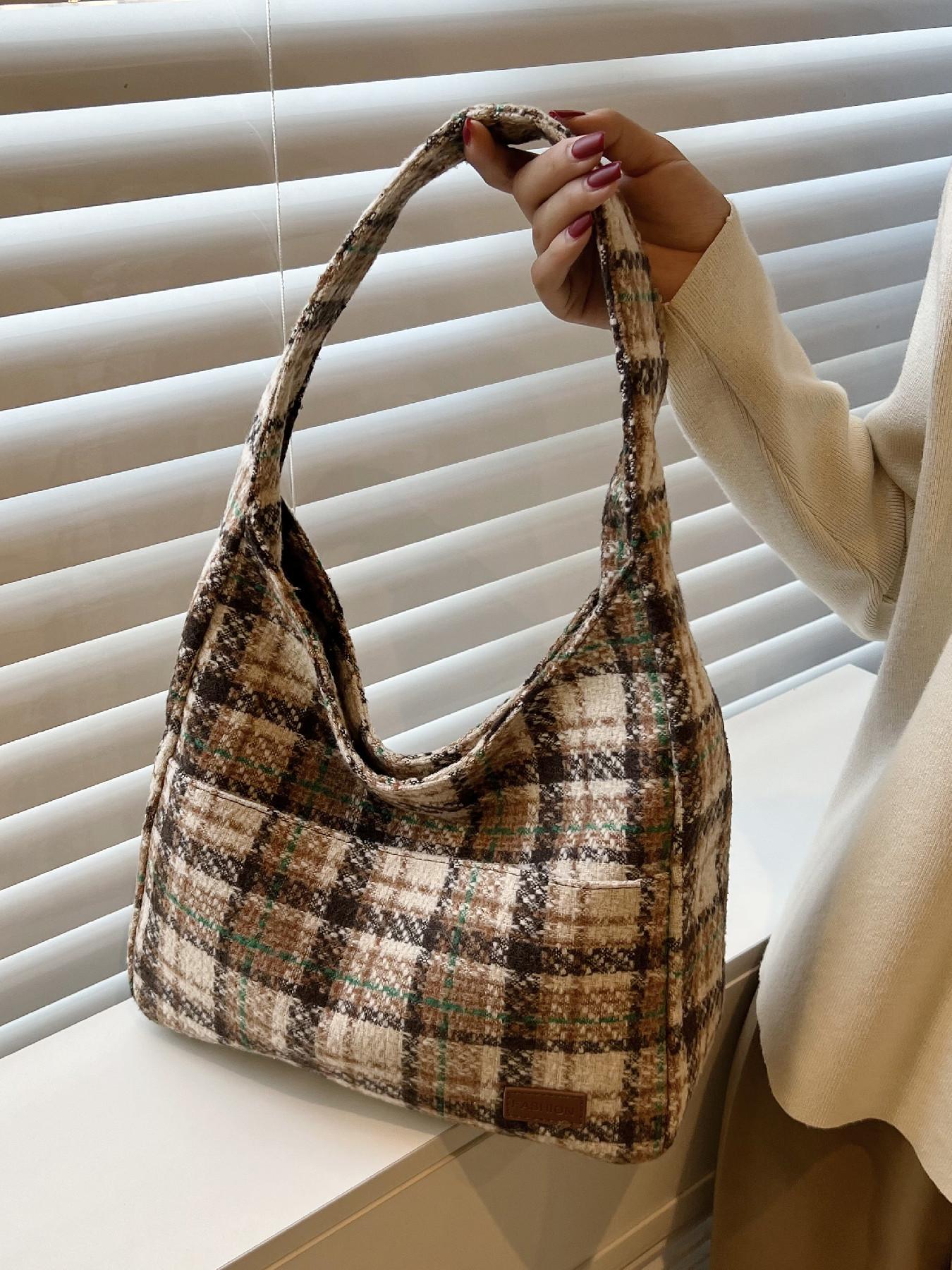 Trendy Solid Color Letter Patched Large Capacity Tote Bag, Minimalist Magnetic Closure Corduroy Shoulder Bag, Women's Dumpling Bag For Daily Used, Corduroy Hobo Bag