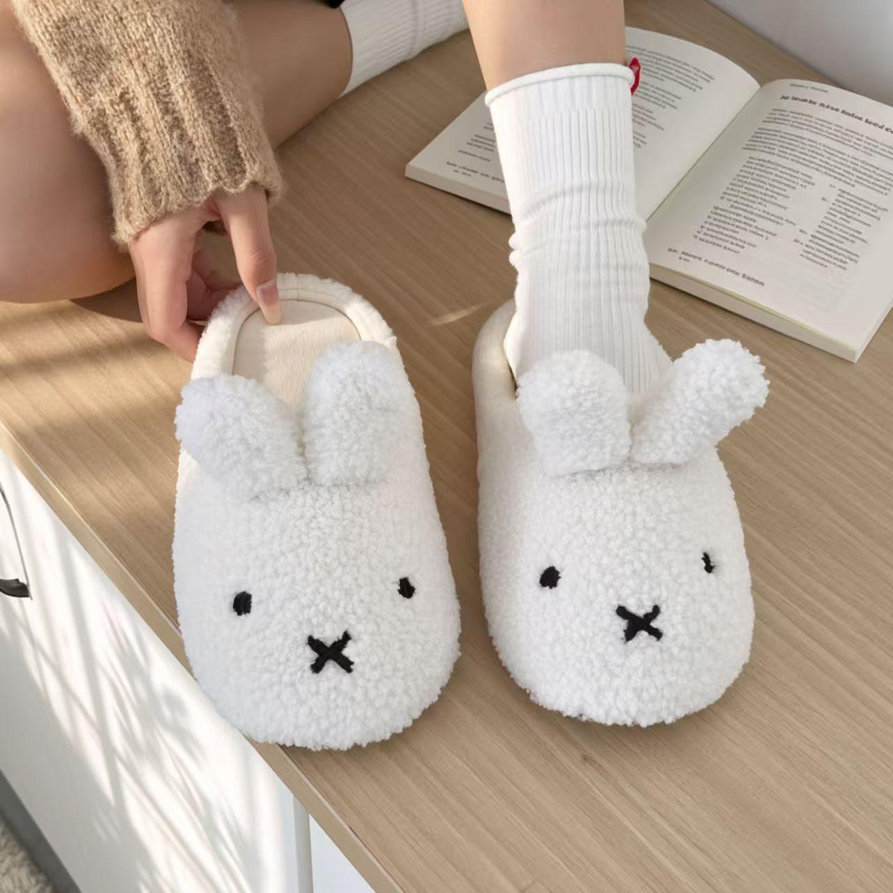 Miffy Winter Comfort Warm Cartoon Cute Anti Slip Slippers Kawaii Plush Cotton Slippers for Women Gift Toy