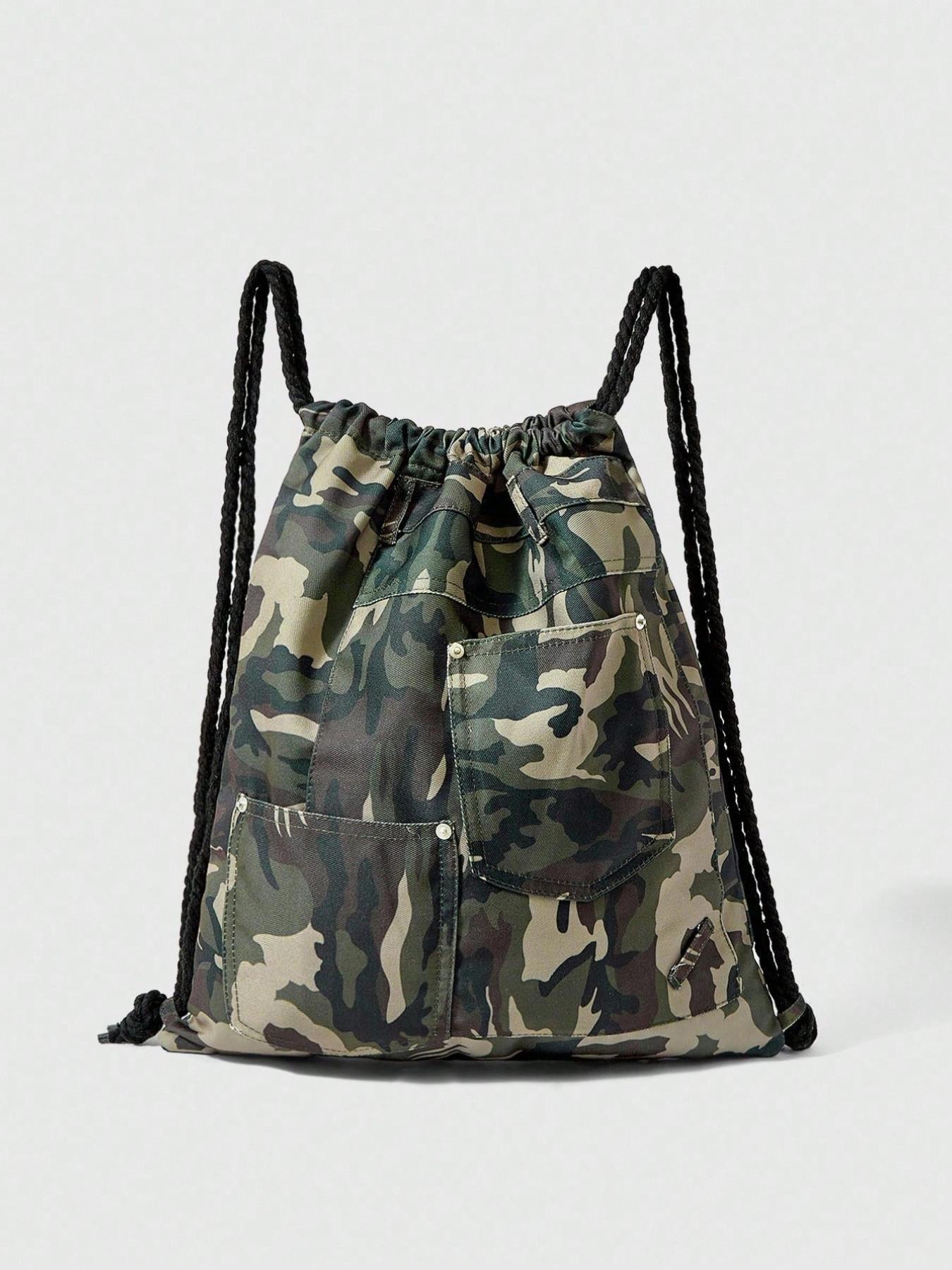 Camouflage Drawstring Backpack, Large Capacity Multi-Pocket Casual Unisex Bag, Suitable for Commuting, Social Events, Shopping