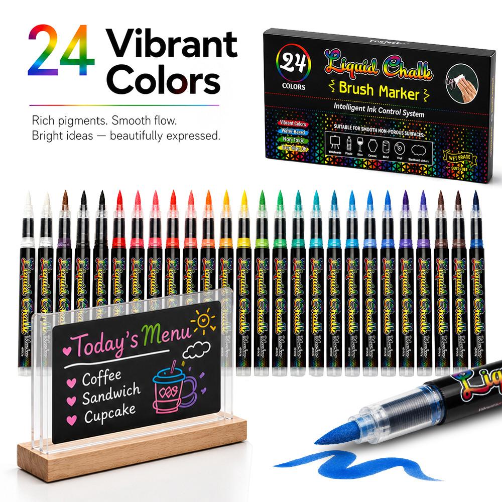 12/24 Color Erasable Liquid Chalk Marker, Soft Tip Fluorescent Glass Blackboard Pen, Dust-Free Wet-Erasable Washable Markers, Ideal for Holiday Decorations