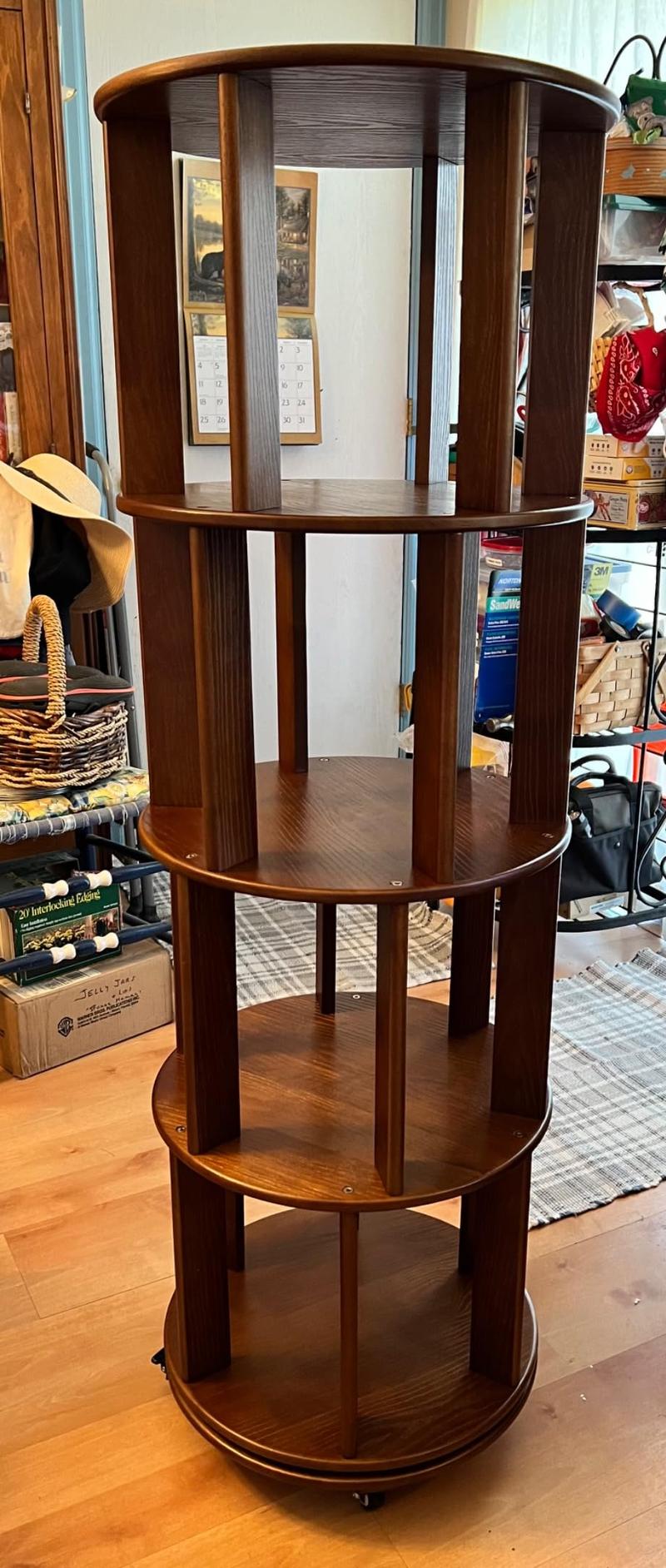 【School】100% Solid Wood - No MDF, Rotating Bookshelf on Wheels, Spinning Bookshelf Tower 360° Display Unique Round Bookcase for Home Study and Office Organization Furniture Stand