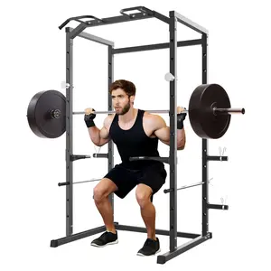 Garvee 1100LB Heavy Duty Power Cage Squat Rack for Home Gym – Multi-Functional Power Rack with Pull-Up Bar, Dip Bars, Adjustable J-Hooks & Safety Bars – Weight Plate Storage – Strength Training Equipment