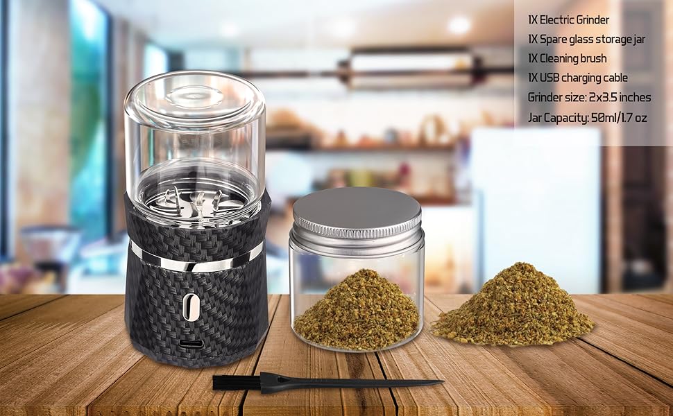 CAPTAIN Unique Electric Grinder, Small Spice Grinder Electric Grinders Mini Size 2x3.5inches with 2pcs 1.7oz/50ml Glass Jar Jar Portable Grinders Rechargeable Automatic Grinder