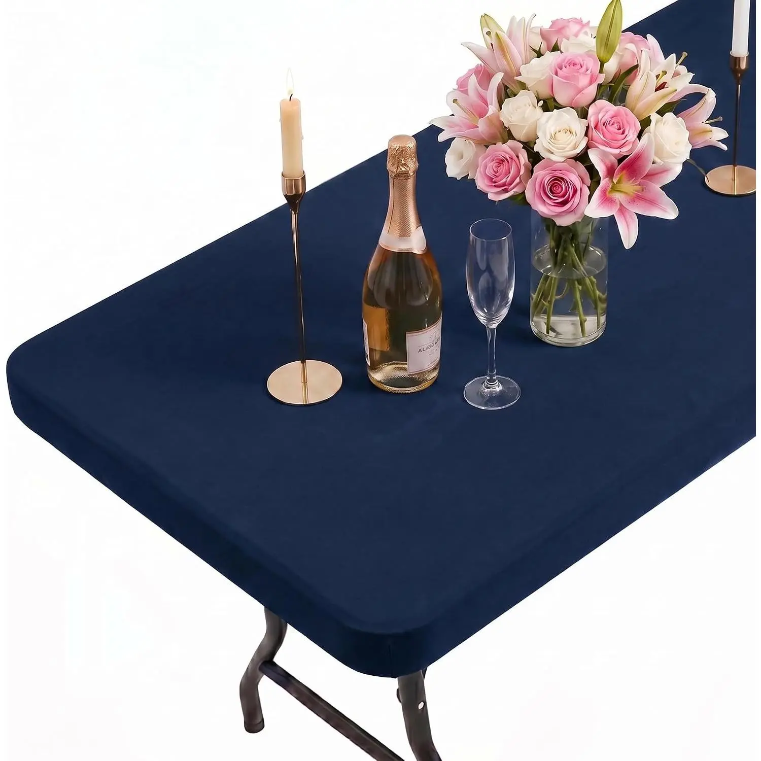 Elastic Fitted Tablecloth Rectangle 6FT Picnic Table Cover 1Pack |  Navy Blue Spandex Tablecloths for 6FT Tables, Table Covers for Picnic Camping Dinning Party (Navy Blue, 30"x72")