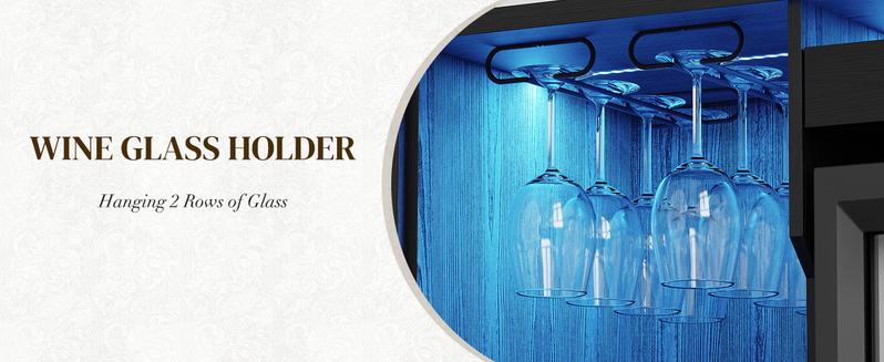 BROTTAR Coffee Bar Cabinet with Fridge, Liquor Cabinet with LED Lights & Glass Holder, Mini Fridge Cabinet with Wine Storage, Human Body Sensor, Sideboard Buffet Table for Kitchen Dining Room, Black