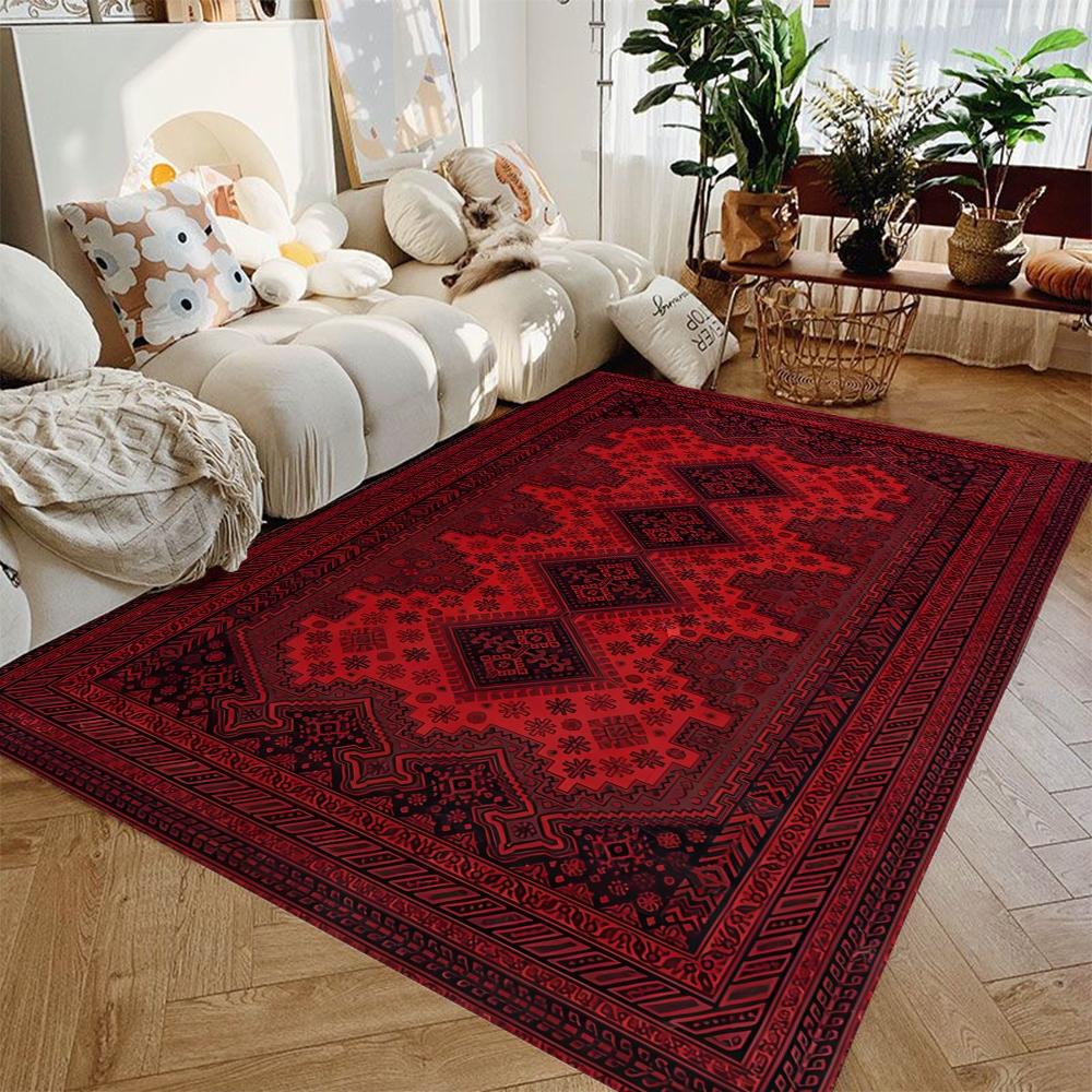 Luxury Red Gold Persian Style Floral Flannel Area Rug - Vintage Oriental Arabesque Print Soft Mat for Living Room, Non-Slip Traditional Home Decor#PersianStyleRug #RedGoldFloralMat #OrientalArabesqueDecor #TraditionalCarpet #NonSlipFlannelRug