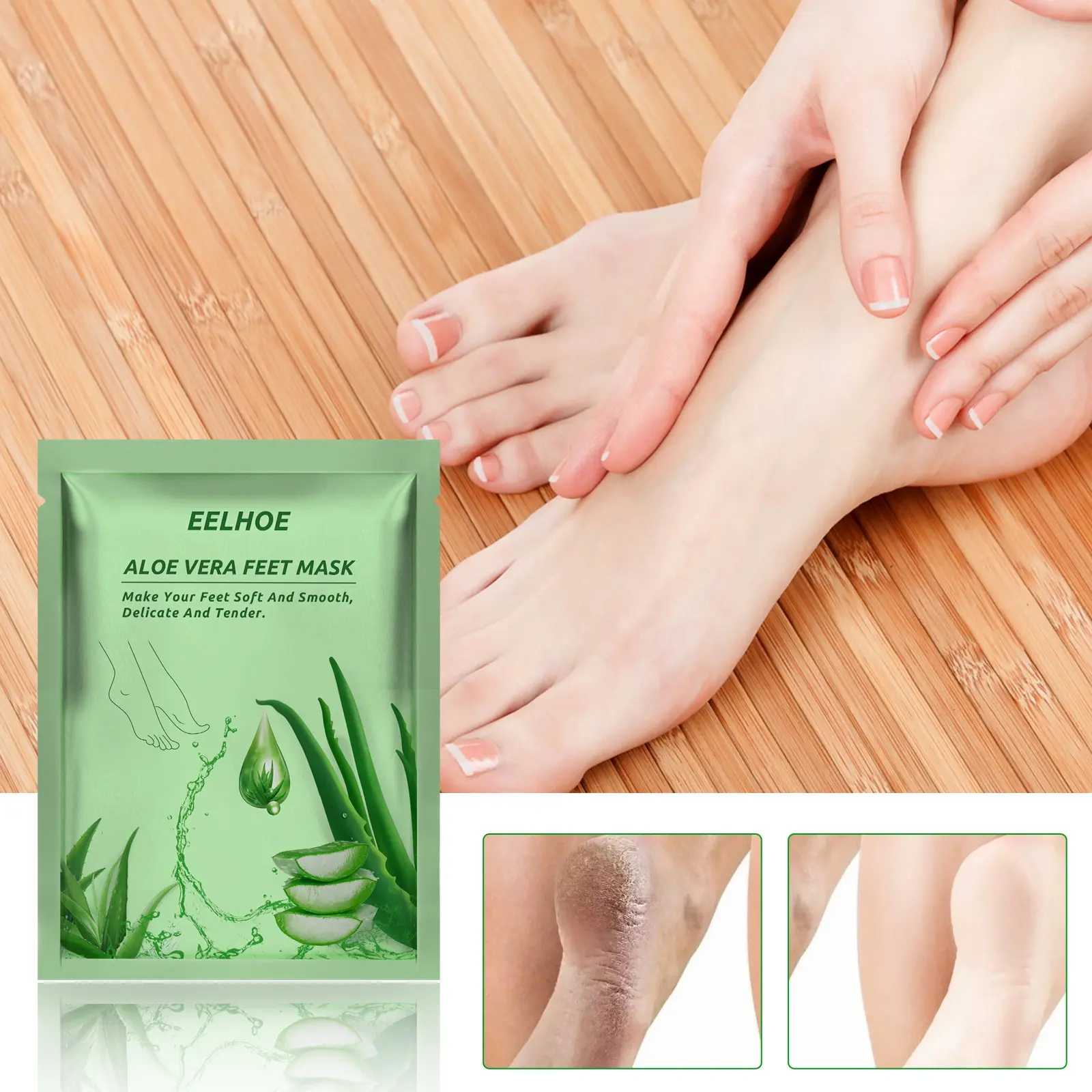 Eelhoe Aloe Foot Mask, Moisturizing Anti-Crack Dead Skin Remover, Softening Foot Care, Hydrating and Nourishing, Ideal for Dry Feet