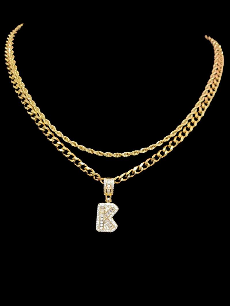 Fashion Letter Pendant Initial Necklace & Cuban Link Chain Necklace, Stainless Steel Jewelry for Party, Daily Clothing Decor, Trendy All-match & Exquisite Jewelry for Birthday Gift