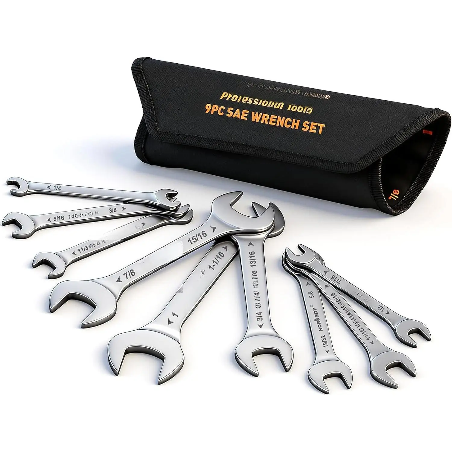 Thin Wrenches Set | SAE | 9- | Including 1/4" - 1" |  Wrench Set | Thin Open End Wrench Set with Rolling Pouch