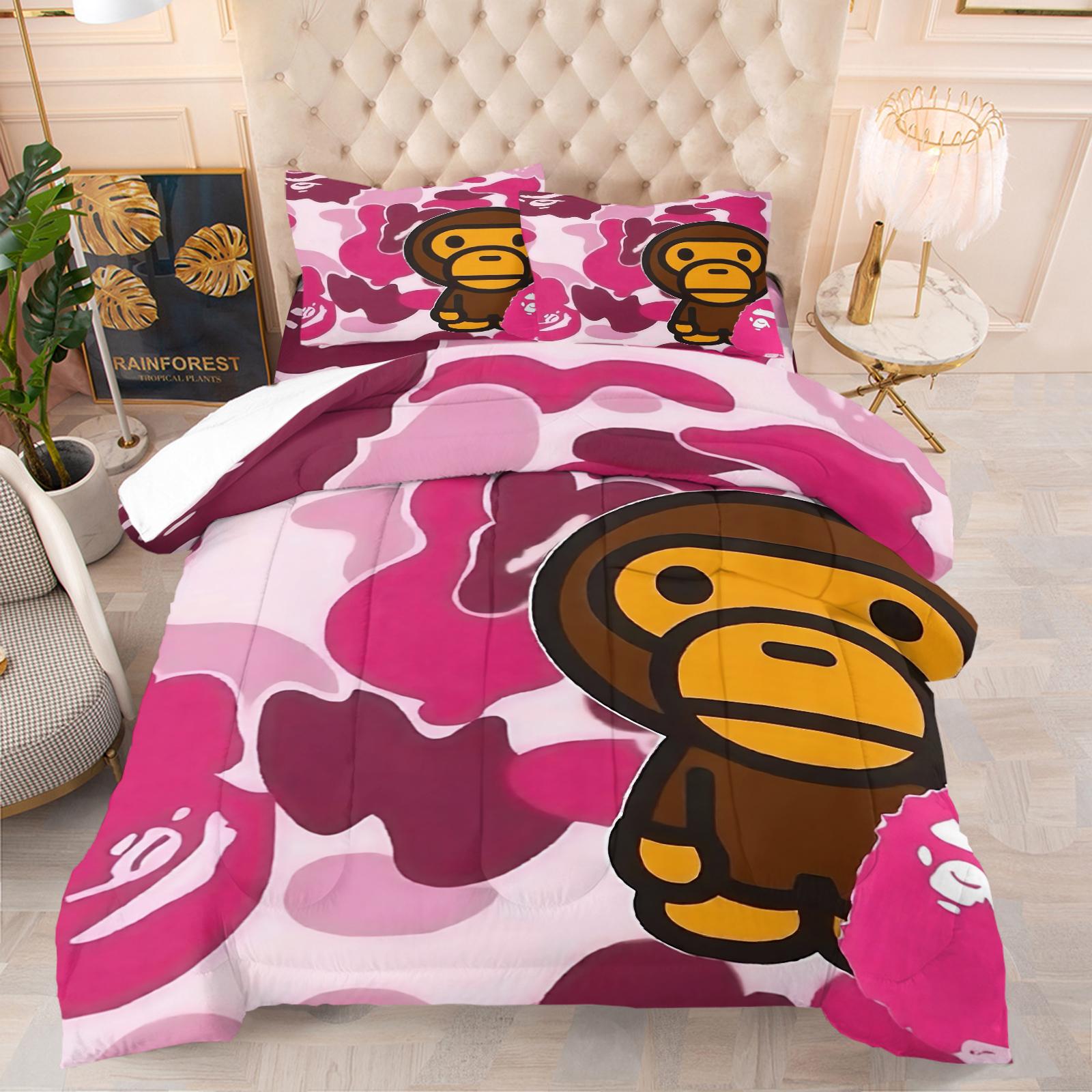 APBE Black White Ape Head Camo Comforter Set, 1 Comforter & 1-2 Coreless Pillowcases, ABC Camo & Ape Head Design, Comfortable Warm Bedding, Minimalist Trendy Industrial Bedroom Decor, Teens & Fans Gift