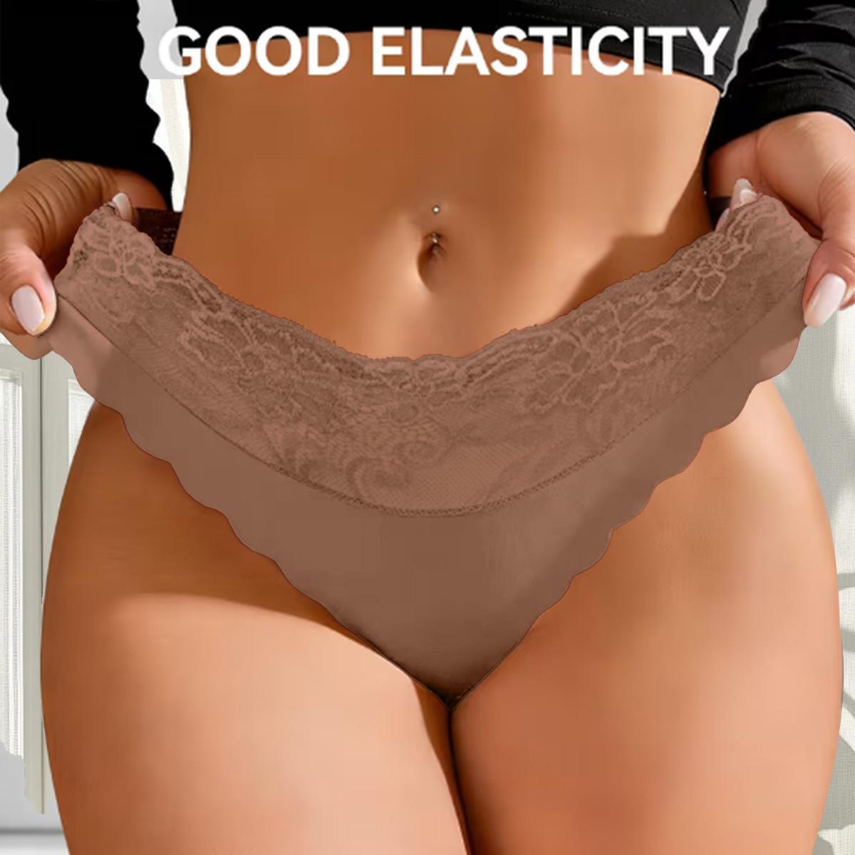 QUASTI Women's 5 Pack Mid Rise Lace Briefs, Scalloped Lace Trim Soft Stretch Skin-Friendly Panties, Lightweight Sweet Basic Fit Soft Breathable Full Coverage Comfortable Everyday Elegant Intimates, S-XXL