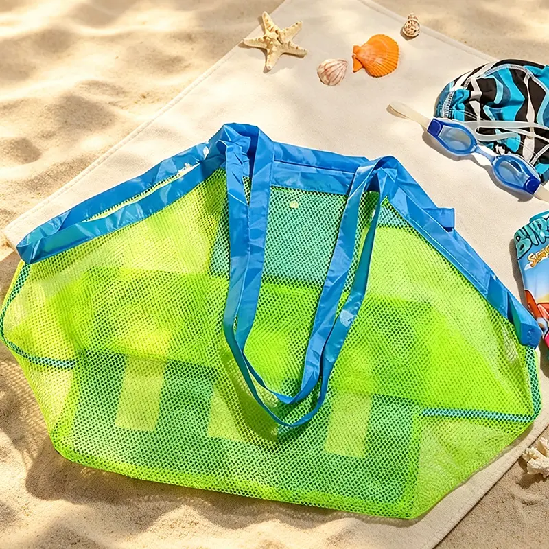Large Mesh Beach Tote Bag - Foldable, Quick-Dry, Lightweight Durable Nylon Gym Bag with Fixed Straps for Travel, Camping