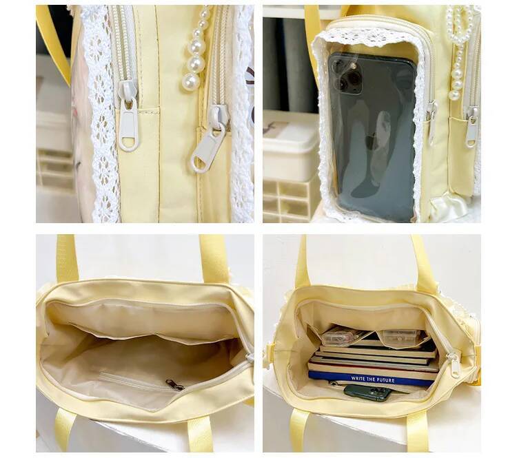 New Nylon/Polyester Ita Bag for Lolita Girls - Transparent Large-Capacity Shoulder Tote, Crossbody, DIY Display Casual Handbag