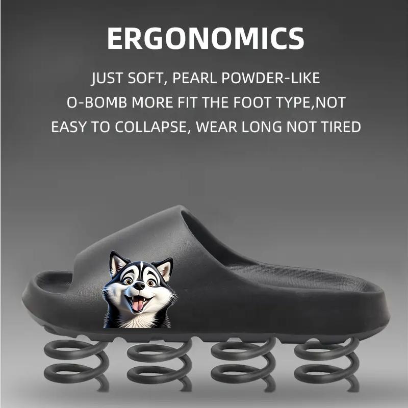 Cute Husky Dog Slippers Women Men Winter Warm Plush Indoor Home Non-slip Soft Sole Cartoon Animal Slippers for Adults Comfortable Fleece Lined House Shoes Gift