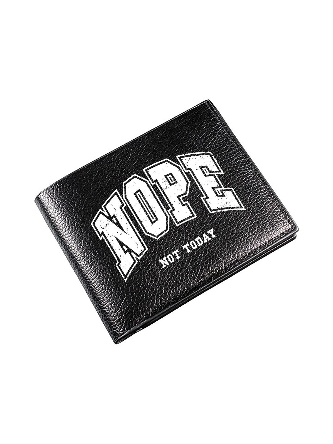 Minimalist 'nope Not Today' Neutral Fold Wallet, PU Leather Casual Card Holder, Unisex Daily Commute Portable Wallet