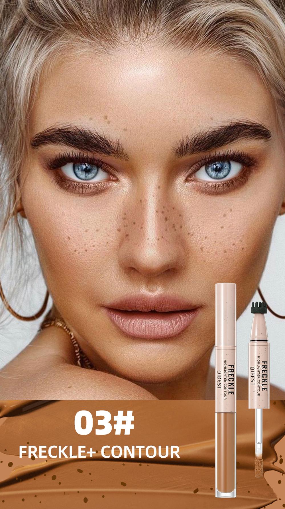 2-in-1 freckle pen, waterproof, sweatproof, long-lasting, shimmering highlighter makeup, double-headed freckle pen