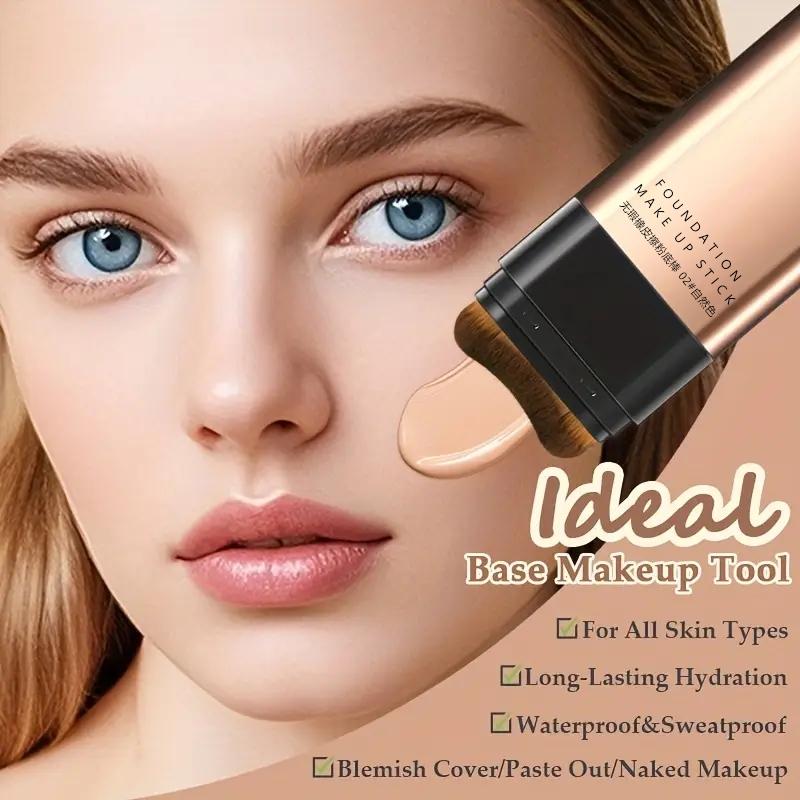 Double-Ended Moisturizing Makeup Foundation Stick with Brush, Full Coverage Concealer Cream, Natural Finish, Suitable for All Skin Types, Multiple Colors Available