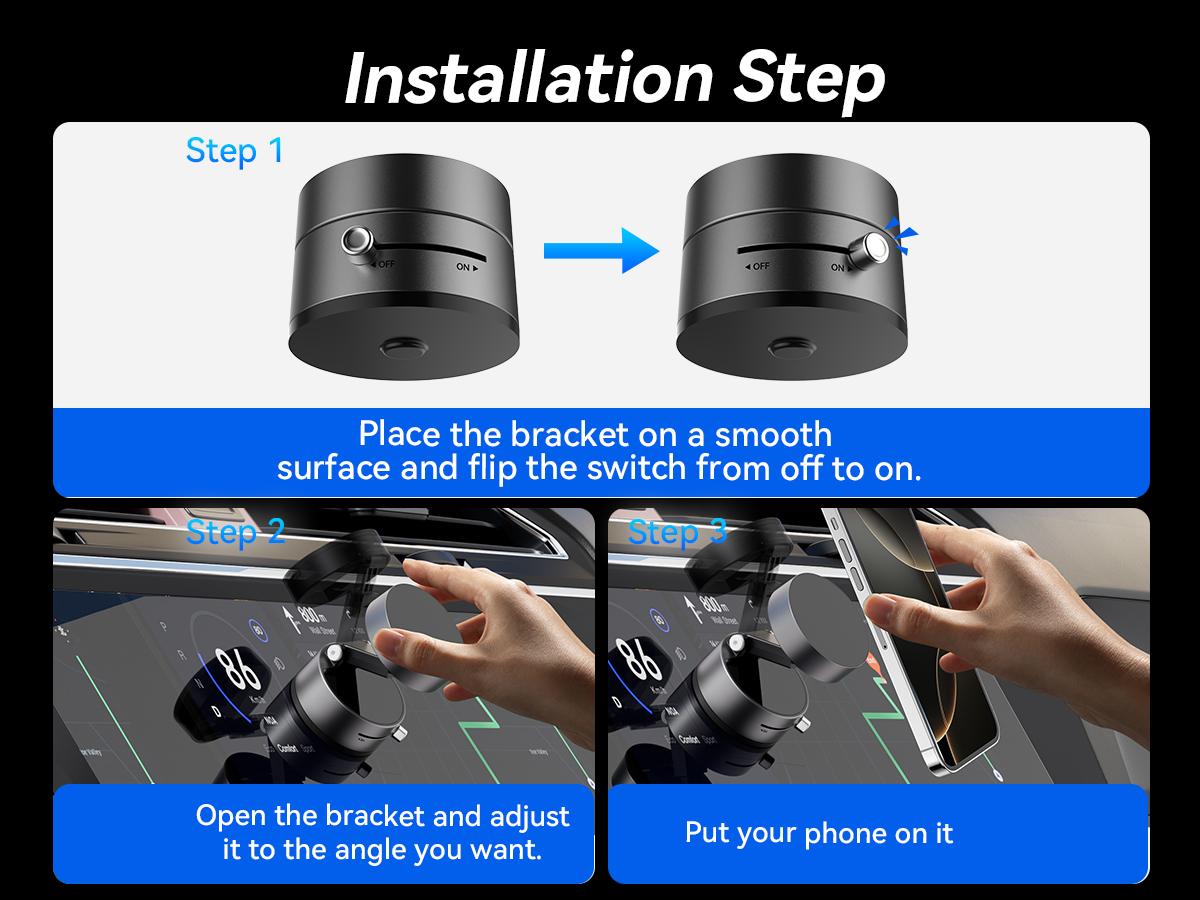 Upgraded Vacuum Magnetic Suction Phone Mount, Magnetic Car Phone Holder, ideal for Car/Gym/Mirror/Shower/Smooth Surface, 360° Adjustable