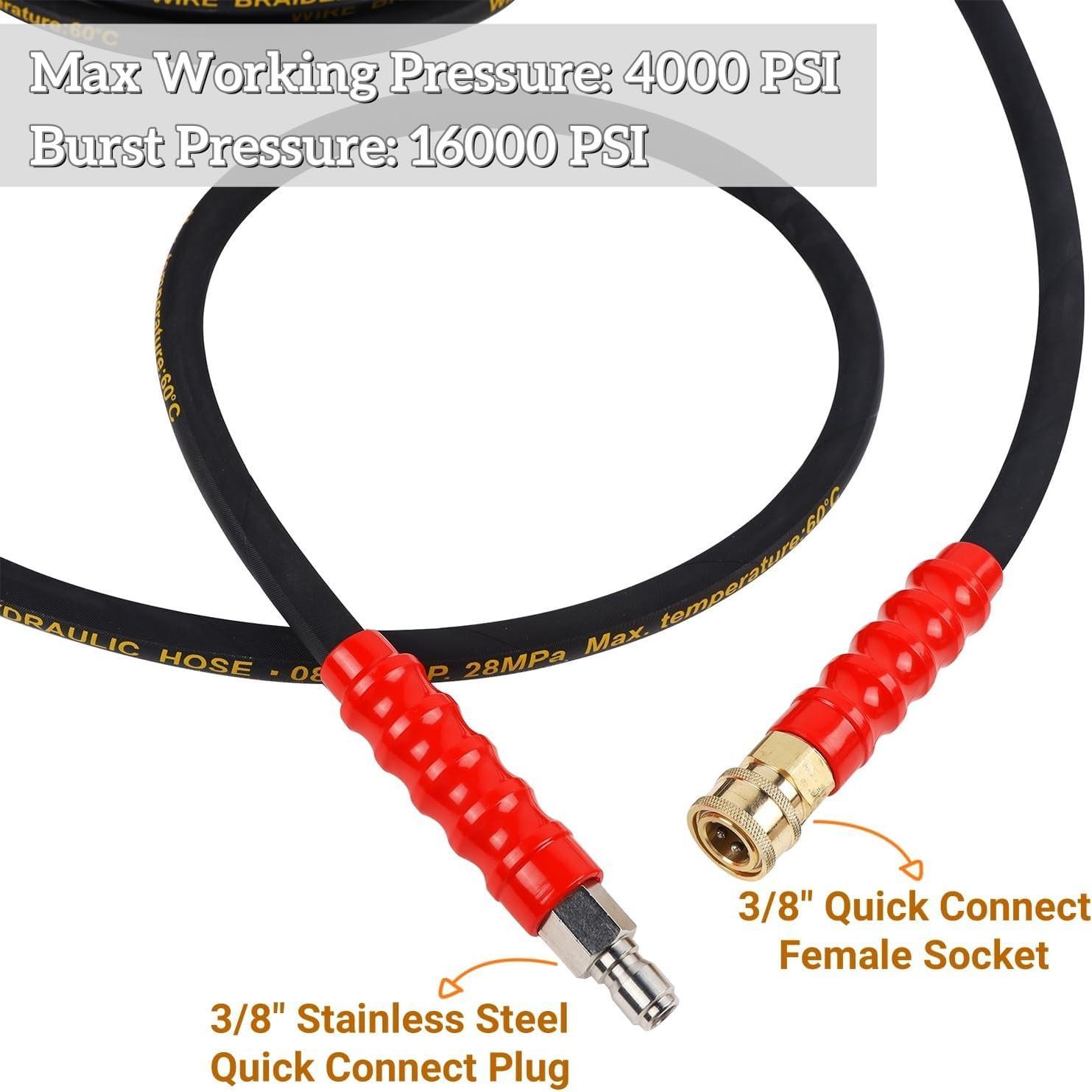 Washer Hose 50FT with 3/8 Inch Quick Connect, High Tensile Wire Braided Power Washer Hose, Kink Proof Extension Hose for  Floors Swimming Pool Washing, 4000 PSI
