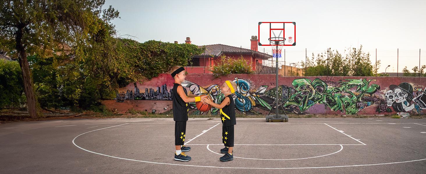 Kids Basketball Hoop Outdoor 4.82-8.53ft Adjustable, Portable Basketball Hoops & Goals for Kids/Teenagers/Youth in Backyard/Driveway/Indoor, with Enlarged Base and PC Backboard
