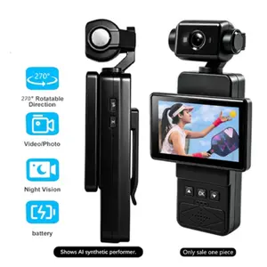 POV Action Camera, Portable WiFi Camera with Color Night Vision, Hands-Free Wearable Camera with Back Clip, 270° Rotating Lens & Flip Screen for Cycling, Travel & Festival, Unisex