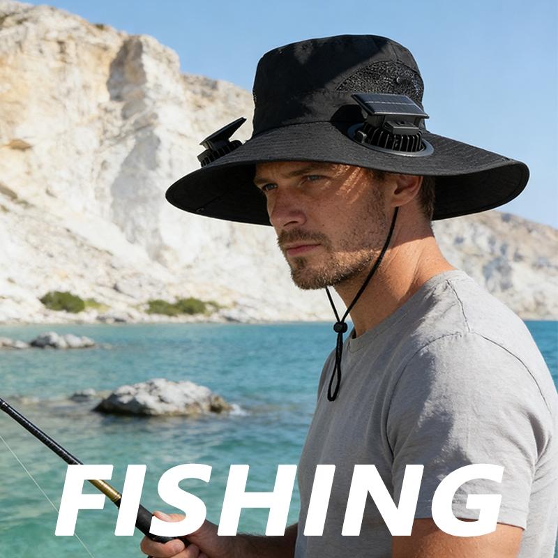 Solar Fan Hat, Equipped With Two Solar Fans, Unisex Wide-Brimmed Sun Hat, Solar Powered Hat, Usb/Solar Dual Power Supply, Three Wind Speed Settings, Rechargeable Battery, Men'S Fishing Hat, Suitable For Outdoor Hiking, Mountaineering, Travel And Camping.