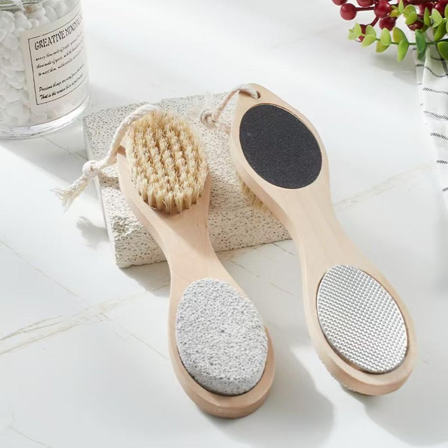 Wooden Multi-Functional Foot Care Brush, Bristle Exfoliating Foot Stone, Home Bath Cleaning Brush with Rope, Ideal for Daily Use