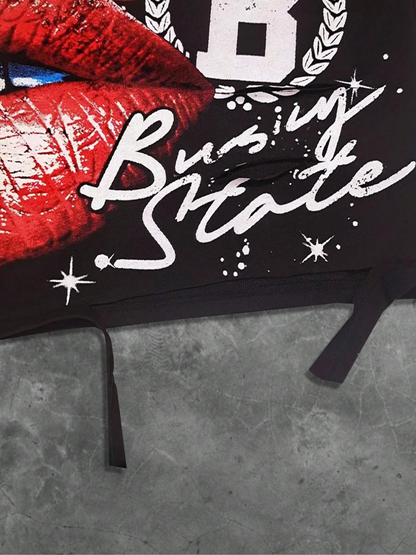 Men's Vintage Street Style Saint Graphic Print Long Sleeve Round Neck T-Shirt, Loose-Fitting Short Fit, Fall 2000s Fashion