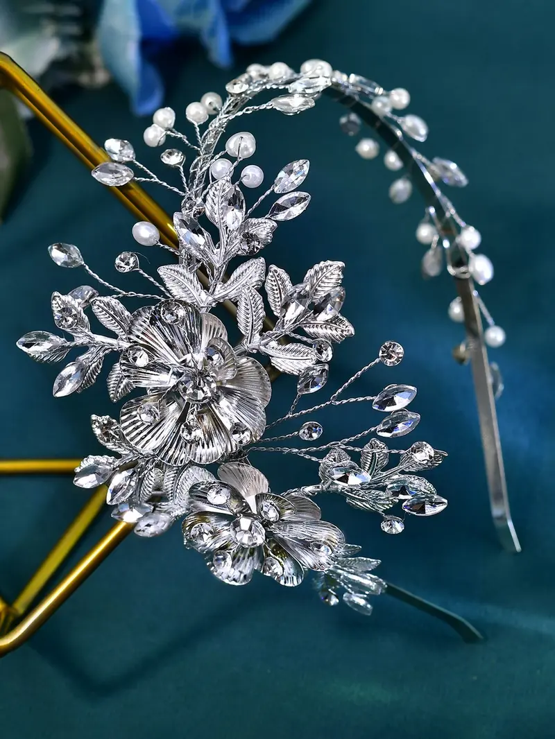 Elegant Alloy Flower Leaf Rhinestone Hairband, Fashion Wedding Accessory, Women's Fancy Party Holiday Event Decorative Jewelry