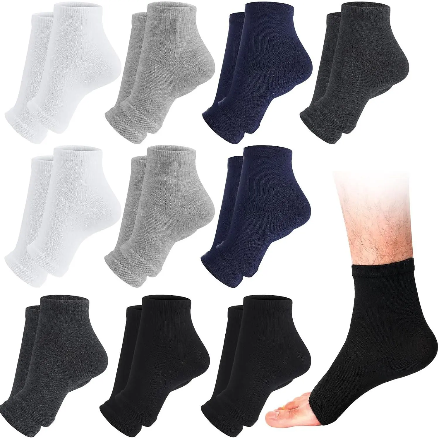 10 Pairs Men Toeless Socks Open Toe Flip Flop Pedicure Socks for Sandals Running Yoga Spa