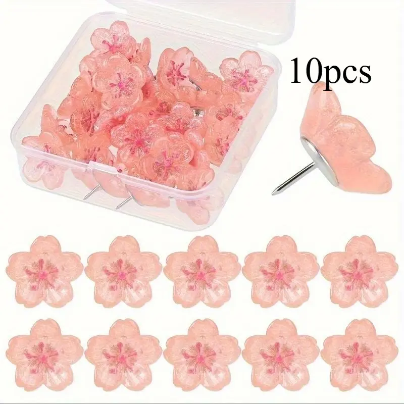 Sakura Flower Pushpins, Decorative Non Adhesive Abs Resin Thumb Tacks, Ideal for Photos, Postcards, Notes, Messages, Paper Organization